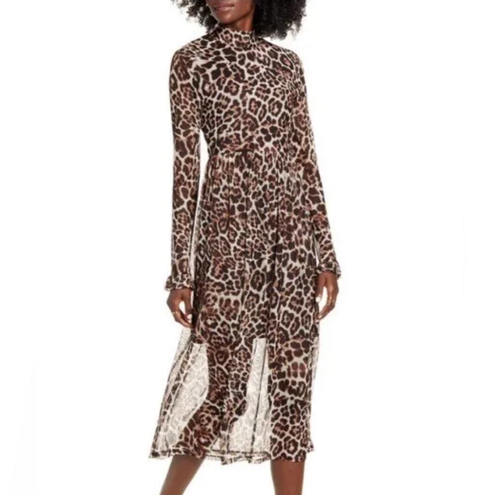 One‎ Clothing Leopard Print Mesh Midi Dress Size M